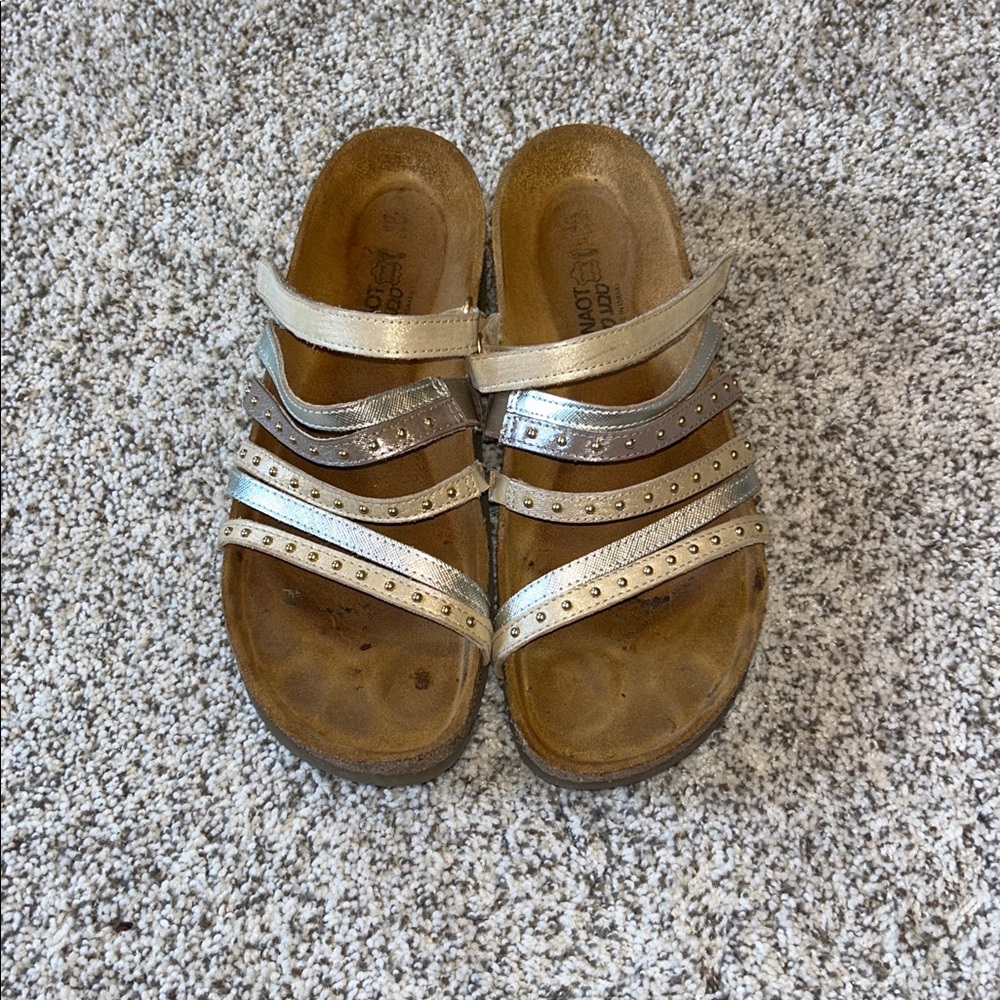 Naot Silver and Gold Strappy Sandals